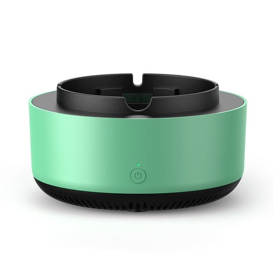 A green and black intelligent ash tray with a stylish modern design, featuring a power button on the front.